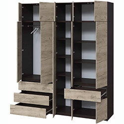 Фото Шафа Брайт 2121х520х2400 з полицями Венге + Дуб Крафт Сірий