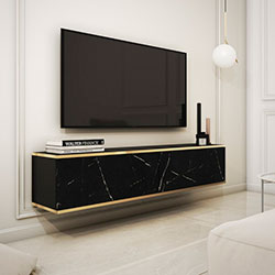 Фото Тумба під телевізор навісна Оро / Oro 2Д RTV135 Чорний Мармур Роял