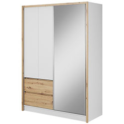 Фото Шафа напівкупе для одягу Сара / Sara 150 3Д з дзеркалом Білий + Дуб Артизан