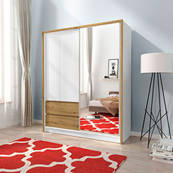 Фото Шафа напівкупе для одягу Сара / Sara 150 3Д з дзеркалом Білий + Дуб Артизан