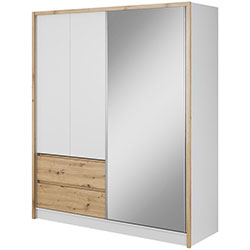 Шафа напівкупе для одягу Сара / Sara 180 3Д з дзеркалом Білий + Дуб Артизан