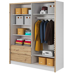 Фото Шафа напівкупе для одягу Сара / Sara 180 3Д з дзеркалом Білий + Дуб Артизан