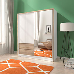 Фото Шафа напівкупе для одягу Сара / Sara 180 3Д з дзеркалом Білий + Дуб Сонома