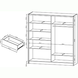 Фото Шафа напівкупе для одягу Сара / Sara 200 3Д з дзеркалом Білий + Дуб Сонома