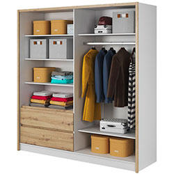 Фото Шафа напівкупе для одягу Сара / Sara 200 3Д з дзеркалом Білий + Дуб Артизан