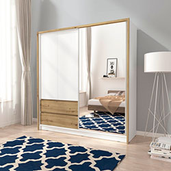 Фото Шафа напівкупе для одягу Сара / Sara 200 3Д з дзеркалом Білий + Дуб Артизан
