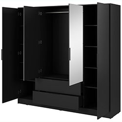 Фото Шафа для одягу Келлі / Kelly 4DL з дзеркалом Чорний
