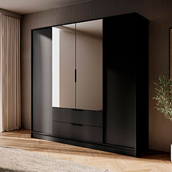 Фото Шафа для одягу Келлі / Kelly 4DL з дзеркалом Чорний