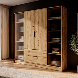 Фото Гардеробна Келлі / Kelly 4DRD з прозорими дверцятами Дуб Артизан