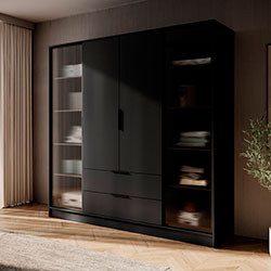 Фото Гардеробна Келлі / Kelly 4DRD з прозорими дверцятами Чорний