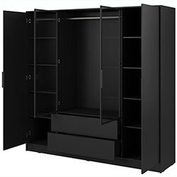 Фото Гардеробна Келлі / Kelly 4DRM з прозорими дверцятами та реєю Чорний