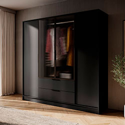 Фото Гардеробна Келлі / Kelly 4DRM з прозорими дверцятами та реєю Чорний