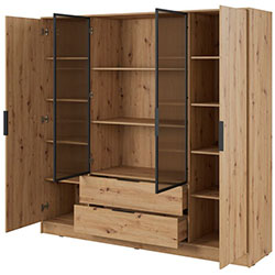 Фото Гардеробна Келлі / Kelly 4DRM з прозорими дверцятами та додатковими полицями Дуб Артизан