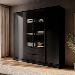 Фото Гардеробна Келлі / Kelly 4DRM з прозорими дверцятами та додатковими полицями Чорний
