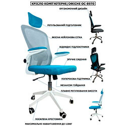 Фото Крісло обертове комп’ютерне дитяче OC-8970W Сірий + Блакитний