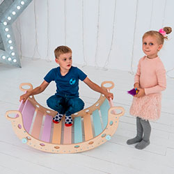 Фото Балансувальна гойдалка Монтессорі Натуральне дерево + Пастель (AAAW011)