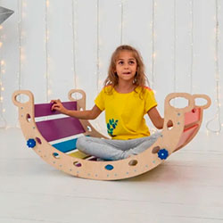 Фото Балансувальна гойдалка Монтессорі Натуральне дерево + Веселка (AAAW005)