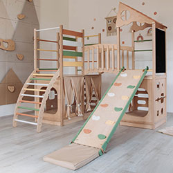 Дитячий майданчик для дому Натуральне дерево + світлий (AAPC028)