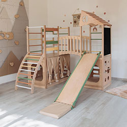 Фото Дитячий майданчик для дому Натуральне дерево + світлий (AAPC028)