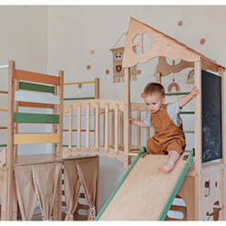 Фото Дитячий майданчик для дому Натуральне дерево + світлий (AAPC028)